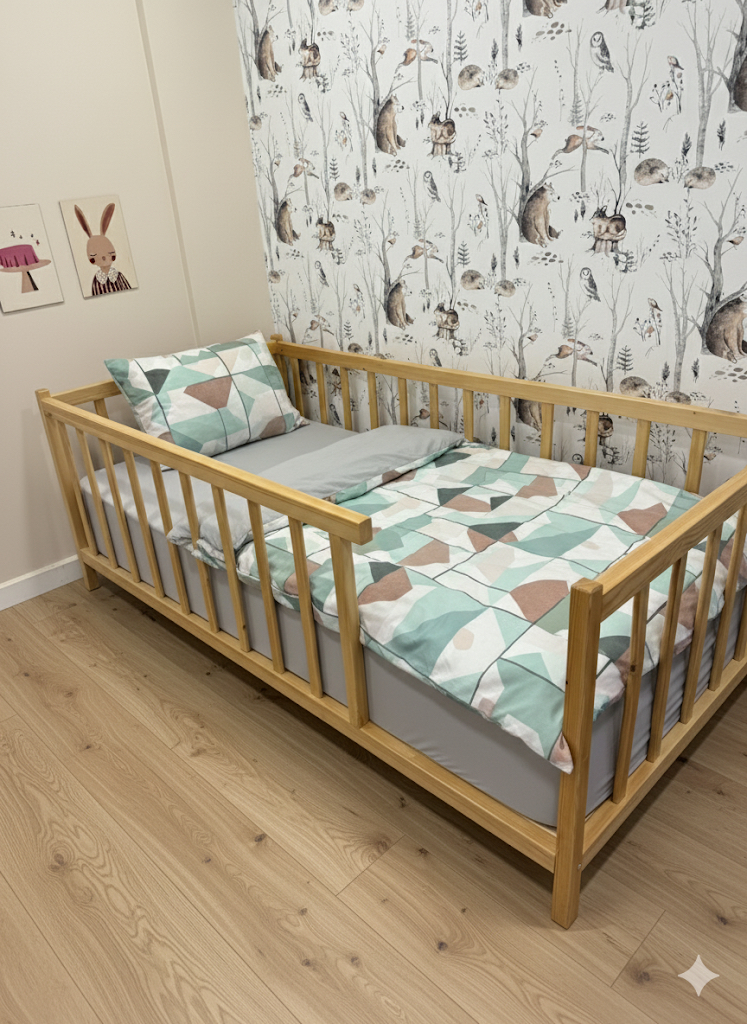 MontessoriYatak Lilikids Montessori doğal çam ahşap çocuk yatağı.