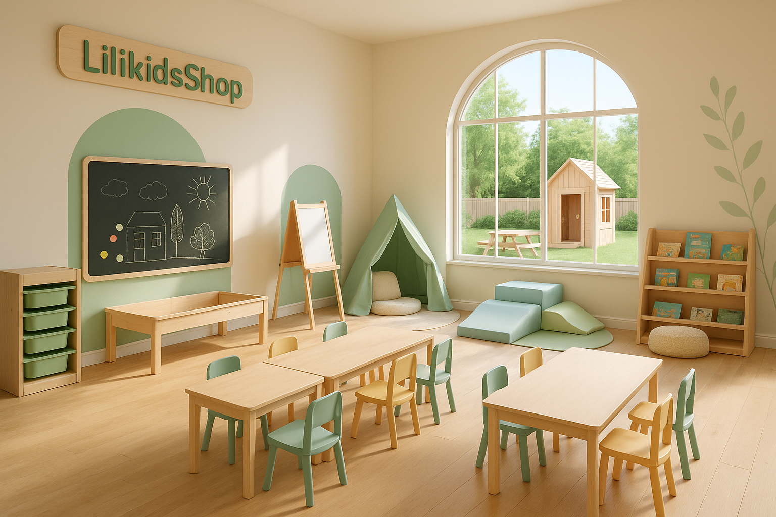 Çocuk oyun atölyesi için doğal ahşap mobilyalar - Lilikids Shop