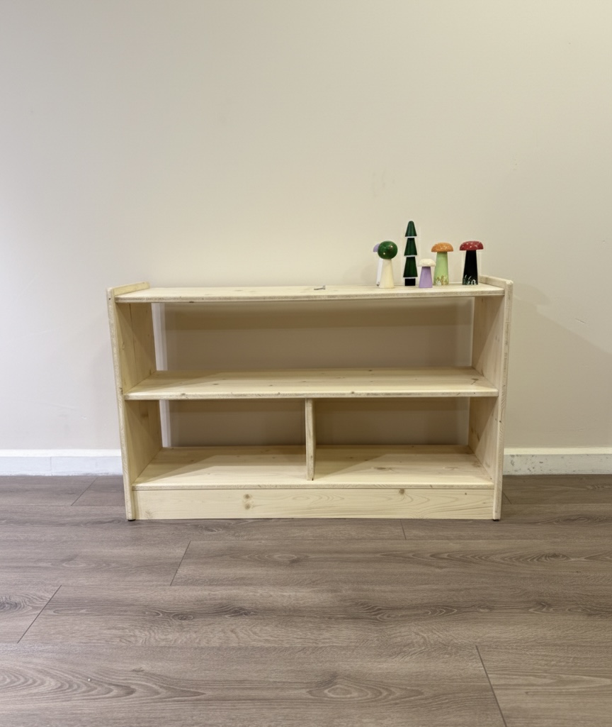 Montessori ahşap çocuk kitaplığı 90 cm genişlik doğal masif ahşap