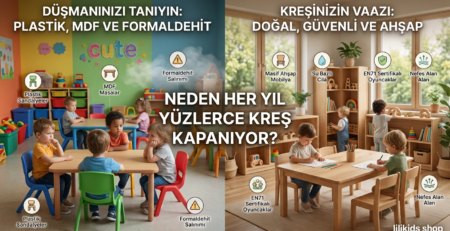 Kreş sınıf düzeni masif ahşap masa sandalye montessori mobilya - Lilikids Shop