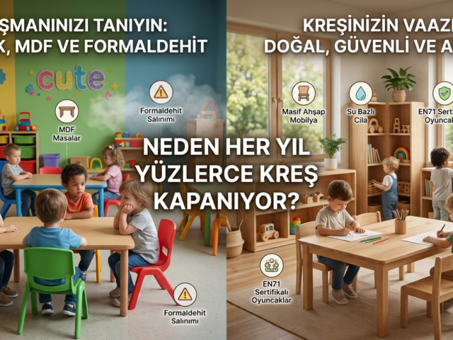 Kreş sınıf düzeni masif ahşap masa sandalye montessori mobilya - Lilikids Shop