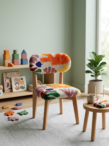 Tufting çocuk sandalyesi el dokuması kayın ahşap her sandalye benzersiz izmir atölye - Lilikids Shop