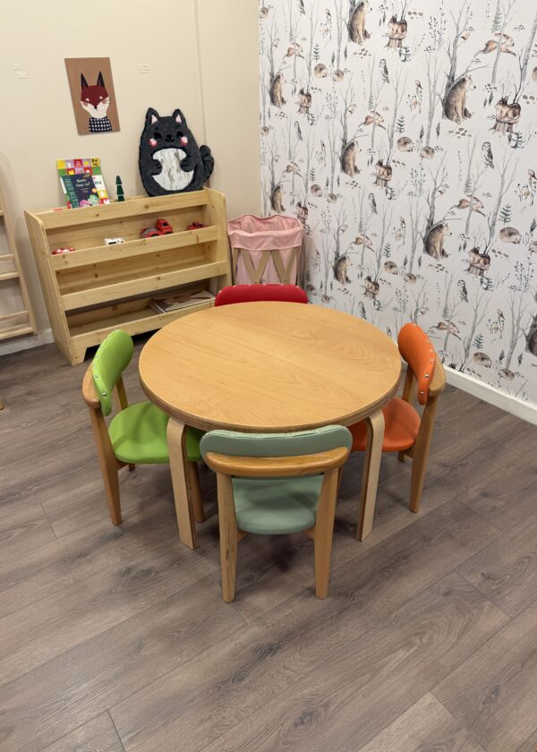 Yuvarlak Masa 4 Bohem Deri Sandalye Seti | Kayın 80 cm Anaokulu | Lilikids Shop - Görsel 5