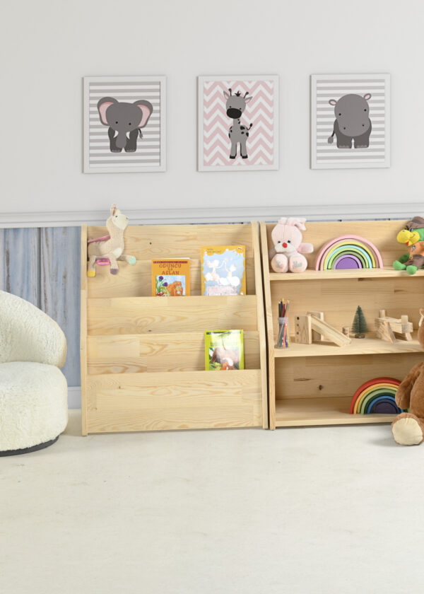 4 Raflı Ahşap Montessori Yer Kitaplığı | Doğal Çam EN71 | Lilikids Shop - Görsel 7